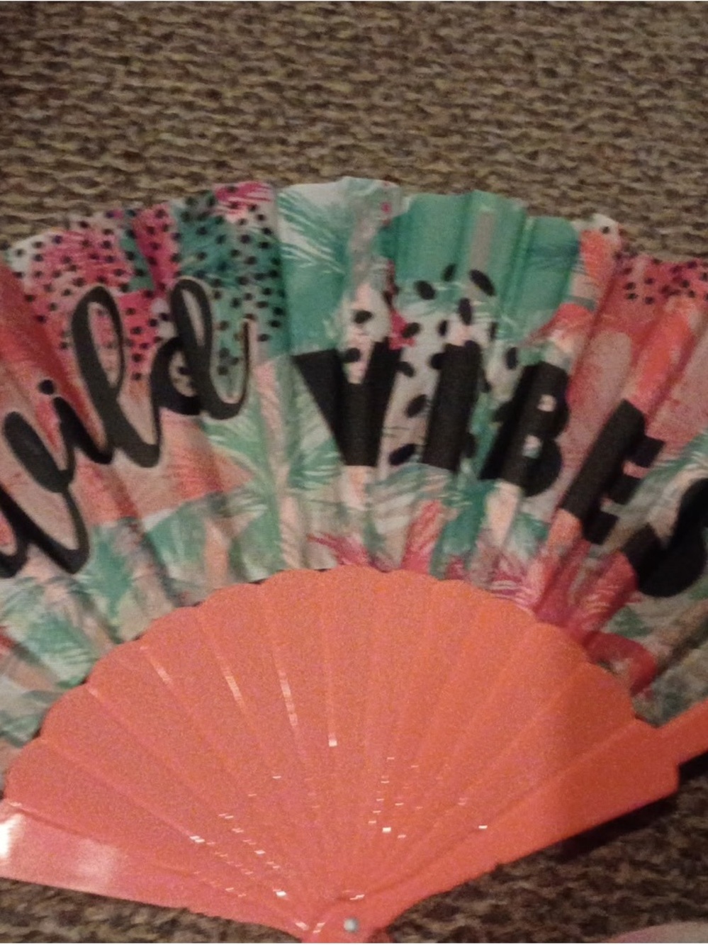 Colorful Coral and Teal Decorative Hand Fan - Unbranded